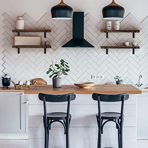 Rustic Wood Floating Shelves Dark Brown Set of 4