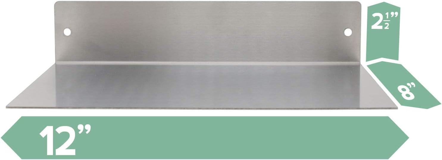 Buhbo Mitus Floating Shelf Wall Mounted 8x12 Brushed Stainless Steel