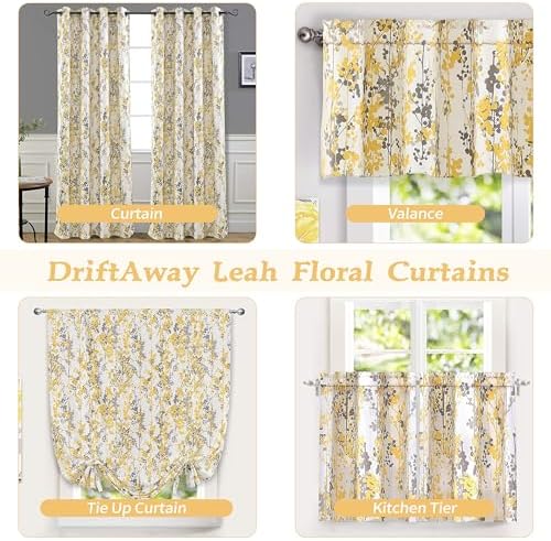 DriftAway Leah Abstract Floral Blossom Thermal Insulated Window Curtain Valance 52x18 Inches