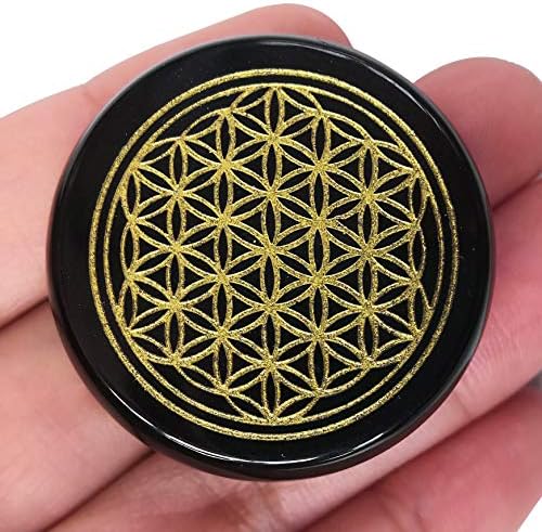 Natural Black Agate Flower of Life Healing Crystal Stone