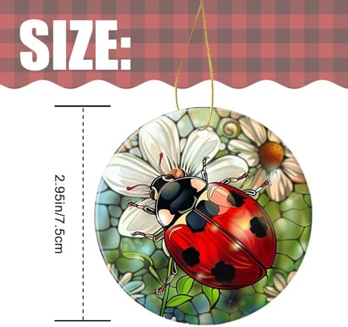 Funny Ornament Hanging Christmas Tree Ornament Stained Glass Ladybug Holiday Keepsake
