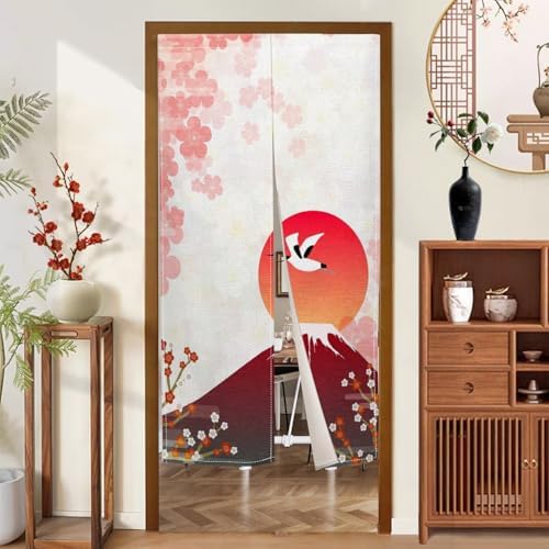 Japanese Noren Door Curtain with Red Sun Print