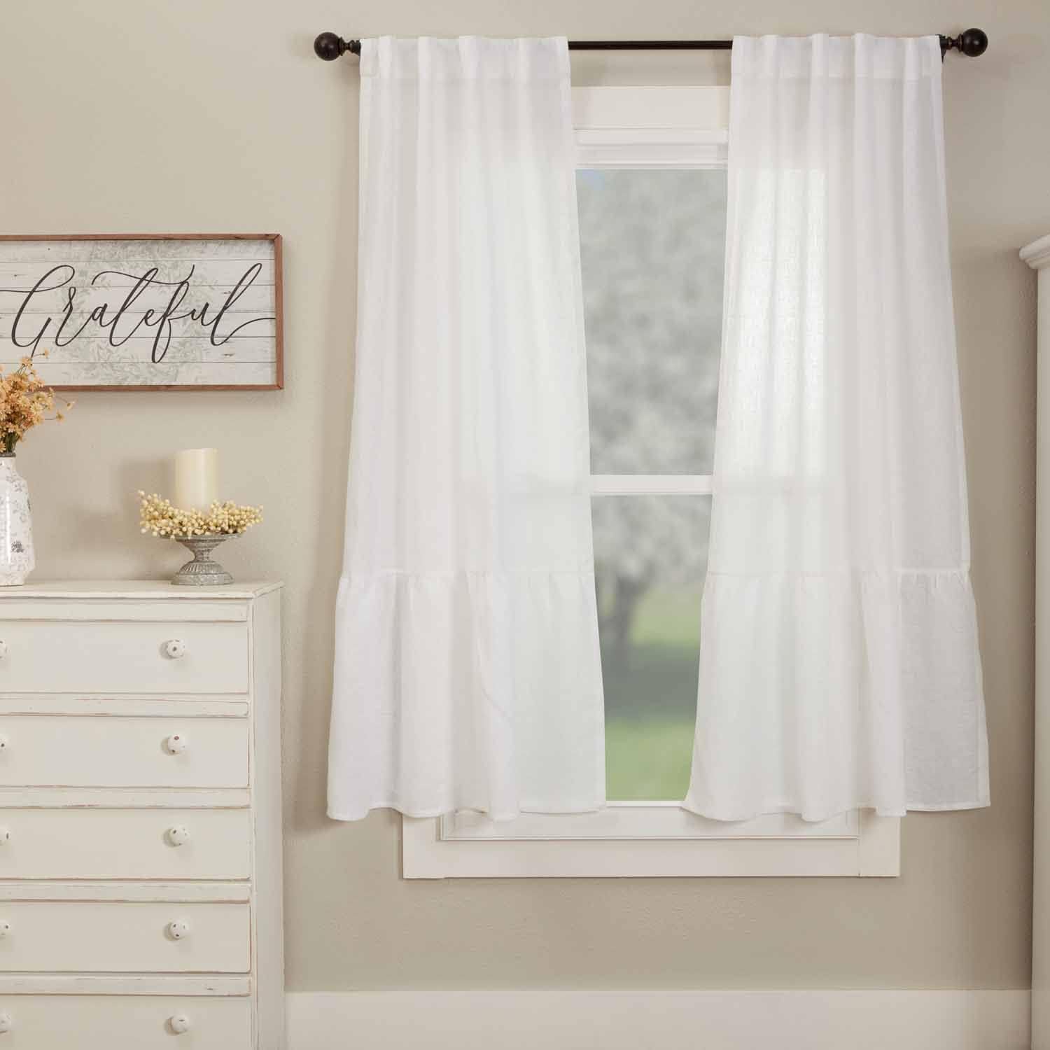Piper Classics White Linen Ruffled Panel Curtains Set of 2