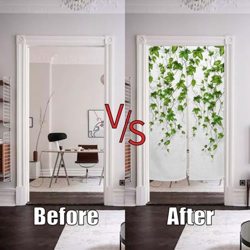 Boho Style Doorway Curtain with Leaf Pattern 34 x 60 Inches