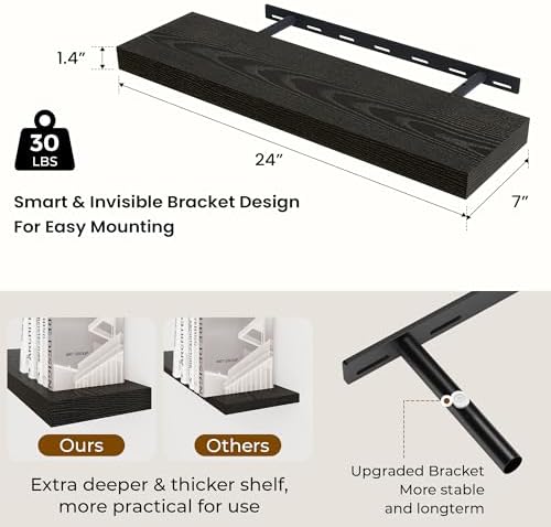 Dreamland 24 Inch Floating Shelves Set of 2 Black
