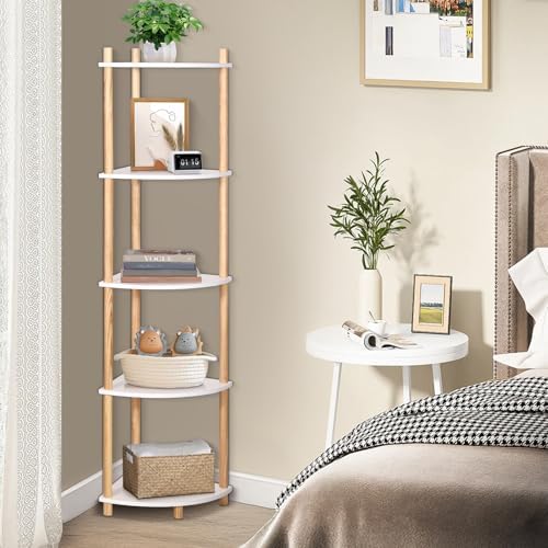 YGYQZ 5 Tier Corner Bookshelf Stand - Narrow Stable Rustic Style