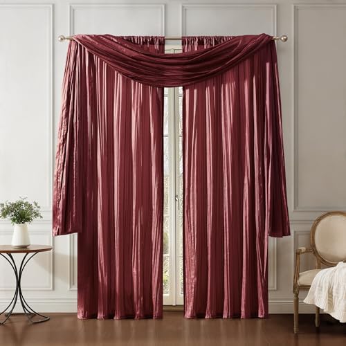 Elrene Home Fashions Athena Faux Crushed-Silk Curtain Panel and Valance Set Red
