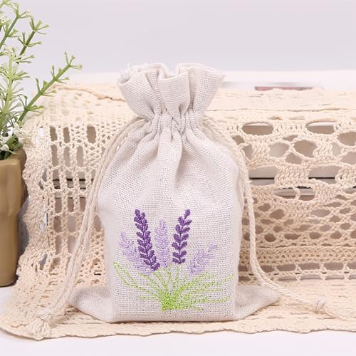 Pack Of 10 Cotton Linen Drawstring Bags for Lavender Storage