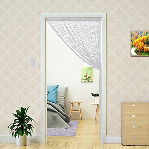 Boho Door Curtain with 15 Strings per Inch White
