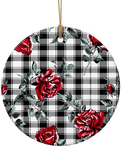 Christmas Ornaments Retro Rose Black Plaid Ceramic Pendant