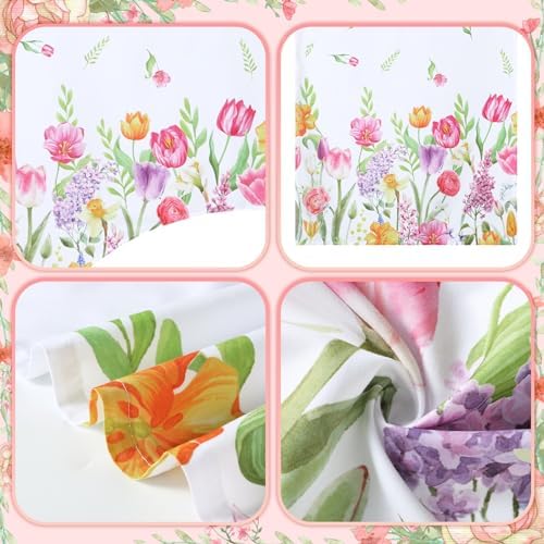 Ganeen 3 Pcs Summer Tulip Kitchen Curtain Set with Valance