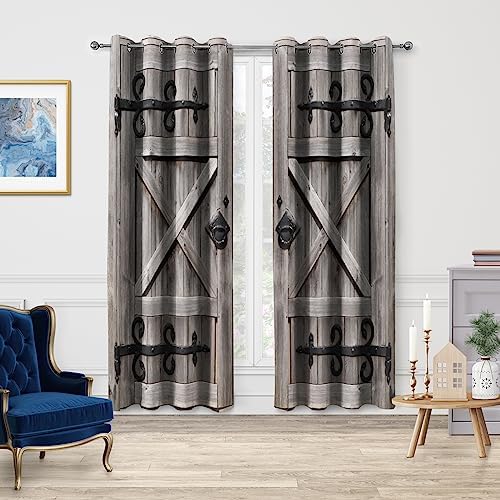 Jekeno Retro Wood Door Blackout Curtains 2 Panels Set