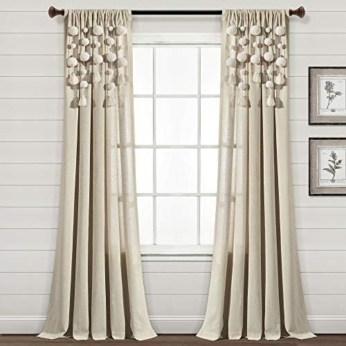 Lush Decor Boho Pom Tassel Curtain Panel 84x52in Dark Linen