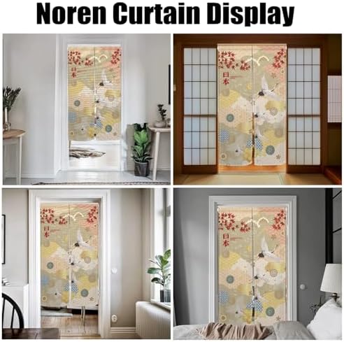 Japanese Style Noren Door Curtain with Maple Leaf and Crane Designs
