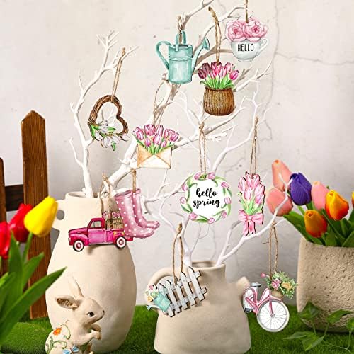 Maitys 36 Pcs Pastel Wooden Flower Hanging Decorations