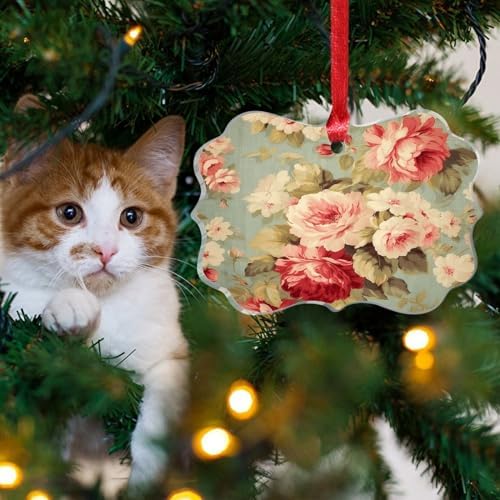 Clear Acrylic Christmas Ornament with Red Pink Roses