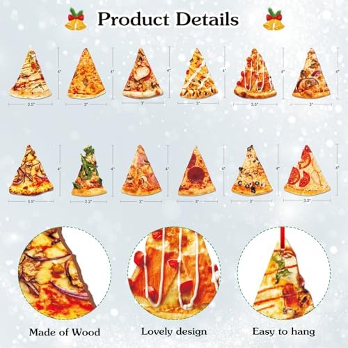 D4DREAM 12Pcs Wooden Pizza Slice Christmas Ornaments