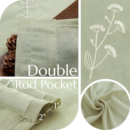 Jinchan French Sheer Door Curtain with Tieback 40 Inches Green on Beige