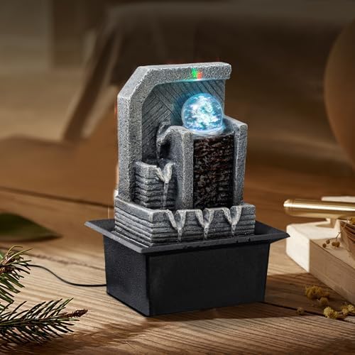 AMOOTEK Tabletop Fountain with LED Lights and Rotating Sphere