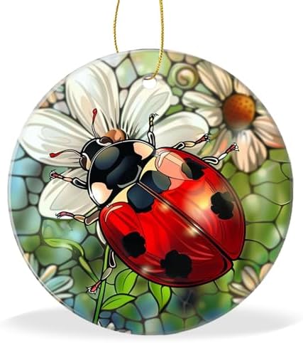 Funny Ornament Hanging Christmas Tree Ornament Stained Glass Ladybug Holiday Keepsake