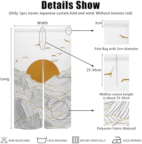 Traditional Japanese Noren Door Curtain with Sunset Mountain Print