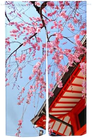 Leowefowa Japanese Noren Door Curtain Panel Spring Pink Cherry Blossom