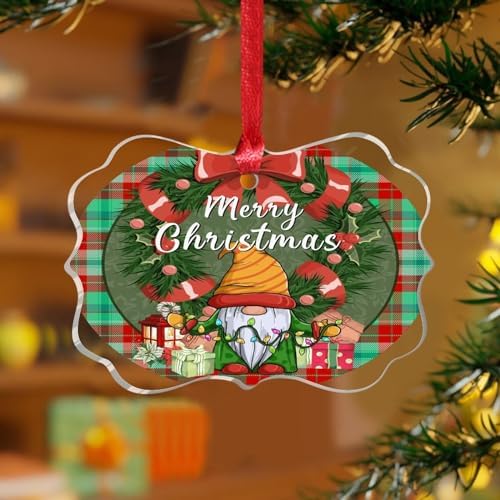 Acrylic Christmas Ornament Decor with Buffalo Plaid Gnome Design