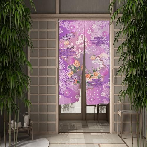 Japanese Bloomy Flowers Wave Pattern Noren Curtain