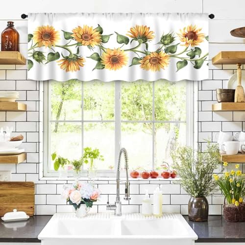 IFFVGX25 Sunflower Kitchen Curtains Valance Tiers Set