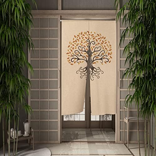 Leowefowa Japanese Noren Curtain Abstract Tree Design