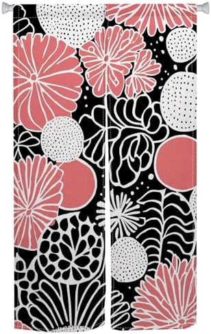 Traditional Japanese Noren Door Curtain Black Pink Flowers 283x472