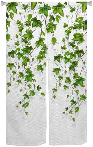 Boho Style Doorway Curtain with Leaf Pattern 34 x 60 Inches