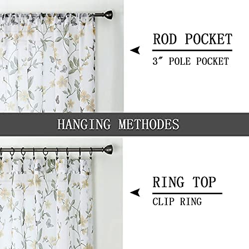 Tollpiz Sheer Floral Tier Curtains Set of 2