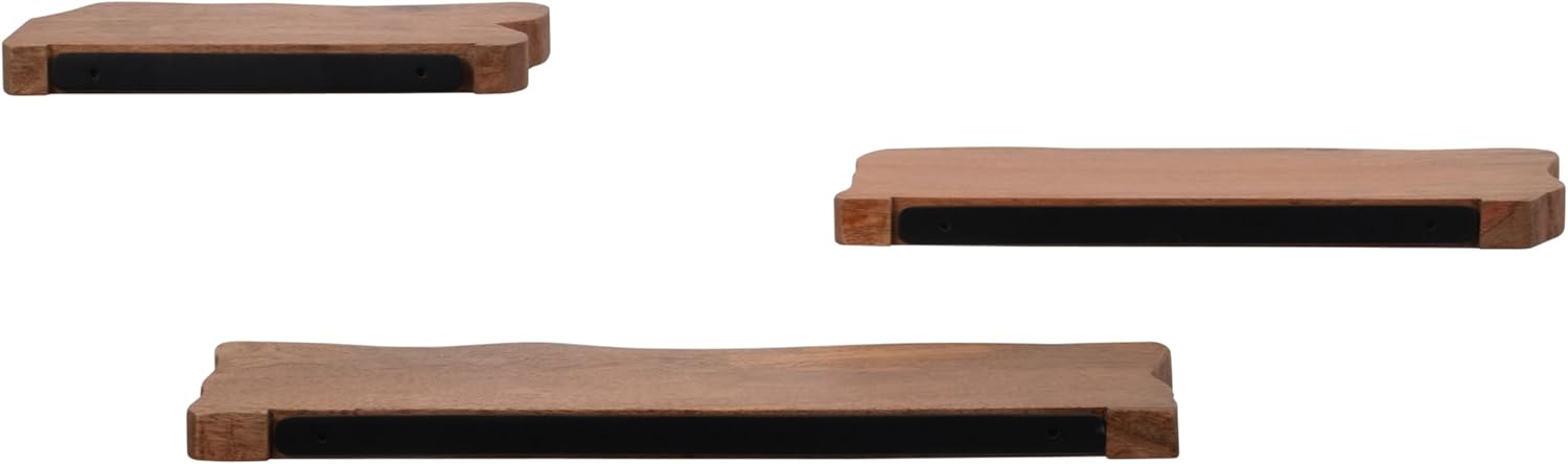 Sagebrook Home Floating Wall Shelves Set of 3 Mango Wood with Iron Brackets