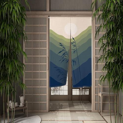 Leowefowa Japanese Doorway Curtain Noren Boho Style Green