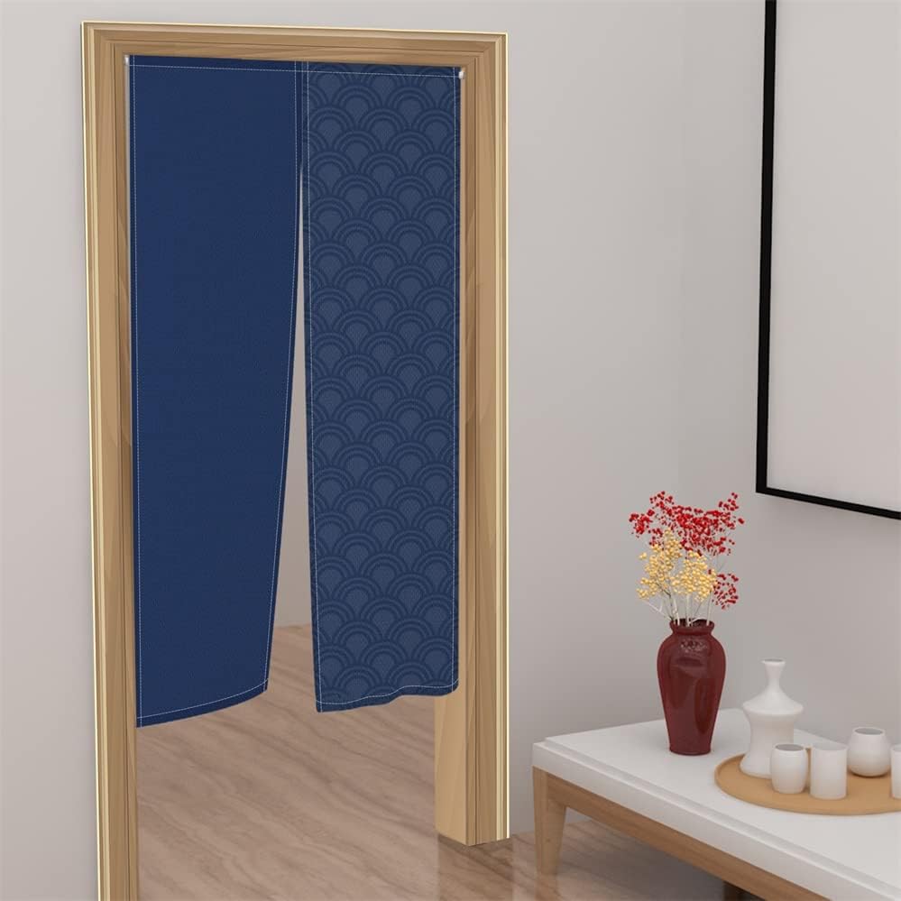 Leowefowa Japanese Noren Curtain Wave Navy Blue 34x48