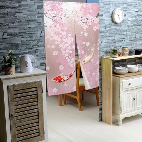 Leowefowa Pink Cherry Blossom Noren Curtain 335x709