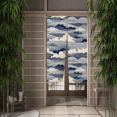 Leowefowa Japanese Noren Door Curtain Great Wave Ukiyoe Art