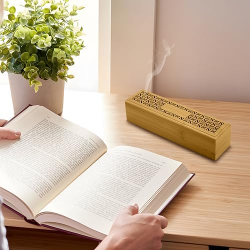 Holyenten Wooden Incense Holder Burner with Storage