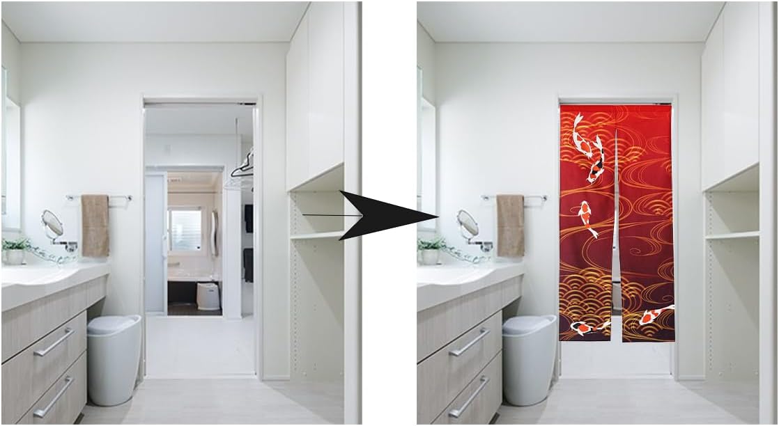 Nextdesign Noren Japanese Style Doorway Curtain with Nishikigoi Carp Print