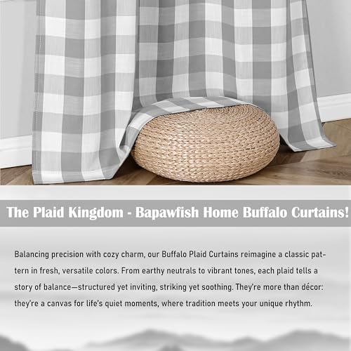 72 Inch Gray White Buffalo Plaid Curtains 2 Panels Rod Pocket