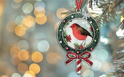 Gixpop Glitter Lollipop Christmas Ornament with Robin Bird