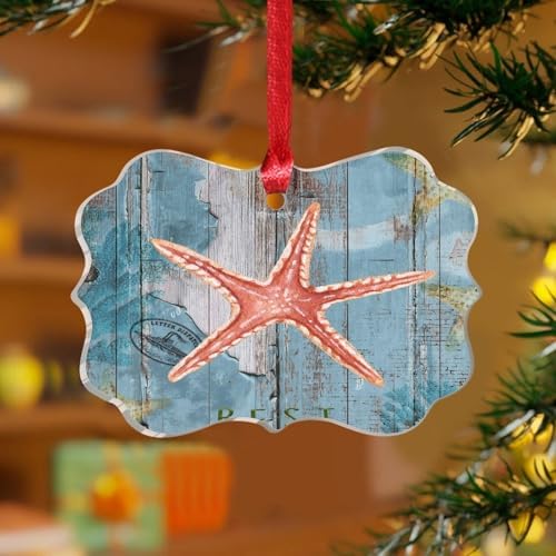 3 Acrylic Christmas Ornaments 2024 Nautical Starfish Decor Hanging Baubles