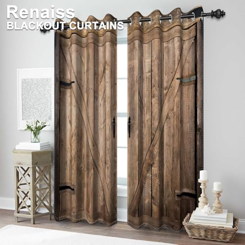 Renaiss Barn Door Curtains Set of 2 Panels Grommet Window Treatment