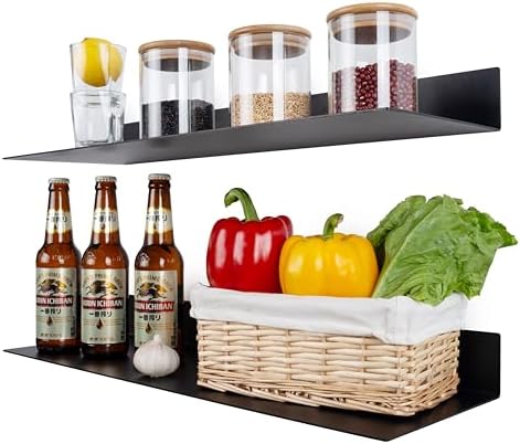 Metal Floating Shelves Set of 2 24 Inch Matte Black