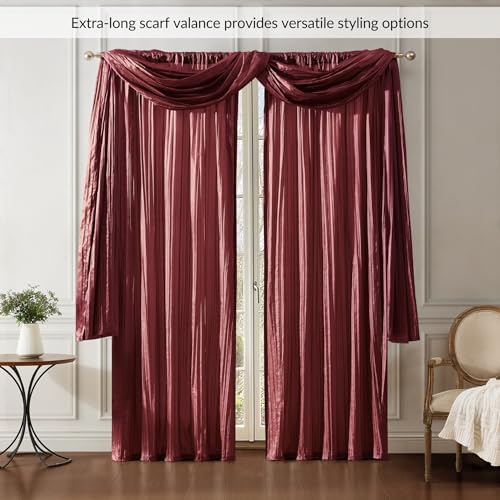 Elrene Home Fashions Athena Faux Crushed-Silk Curtain Panel and Valance Set Red