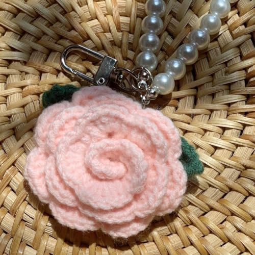 WAYUTO 2Pcs Pink Red Rose Crochet Car Hanging Decor