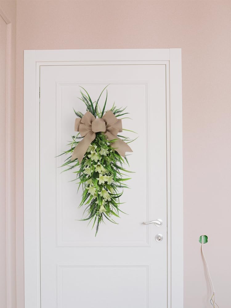 236in Spring Teardrop Lilies Wreath with Bow