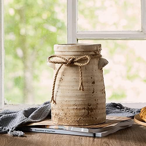 SIDUCAL Ceramic Flower Vase 8 Inch Rustic Decor