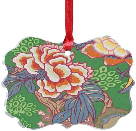 Clear Acrylic Emerald Green Chinoiserie Floral Ornament